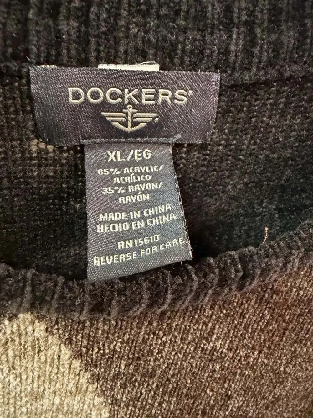 Vintage Y2K Dockers Argyle Plush Knit Sweater Men’s XL Brown Black Tan